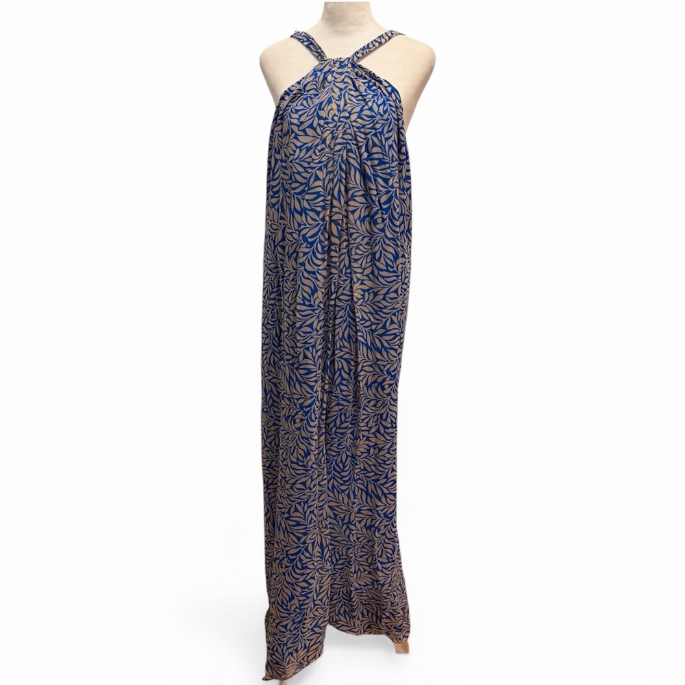 Diane Von Furstenberg Lilita Halter Maxi Dress in Blue Silk 12